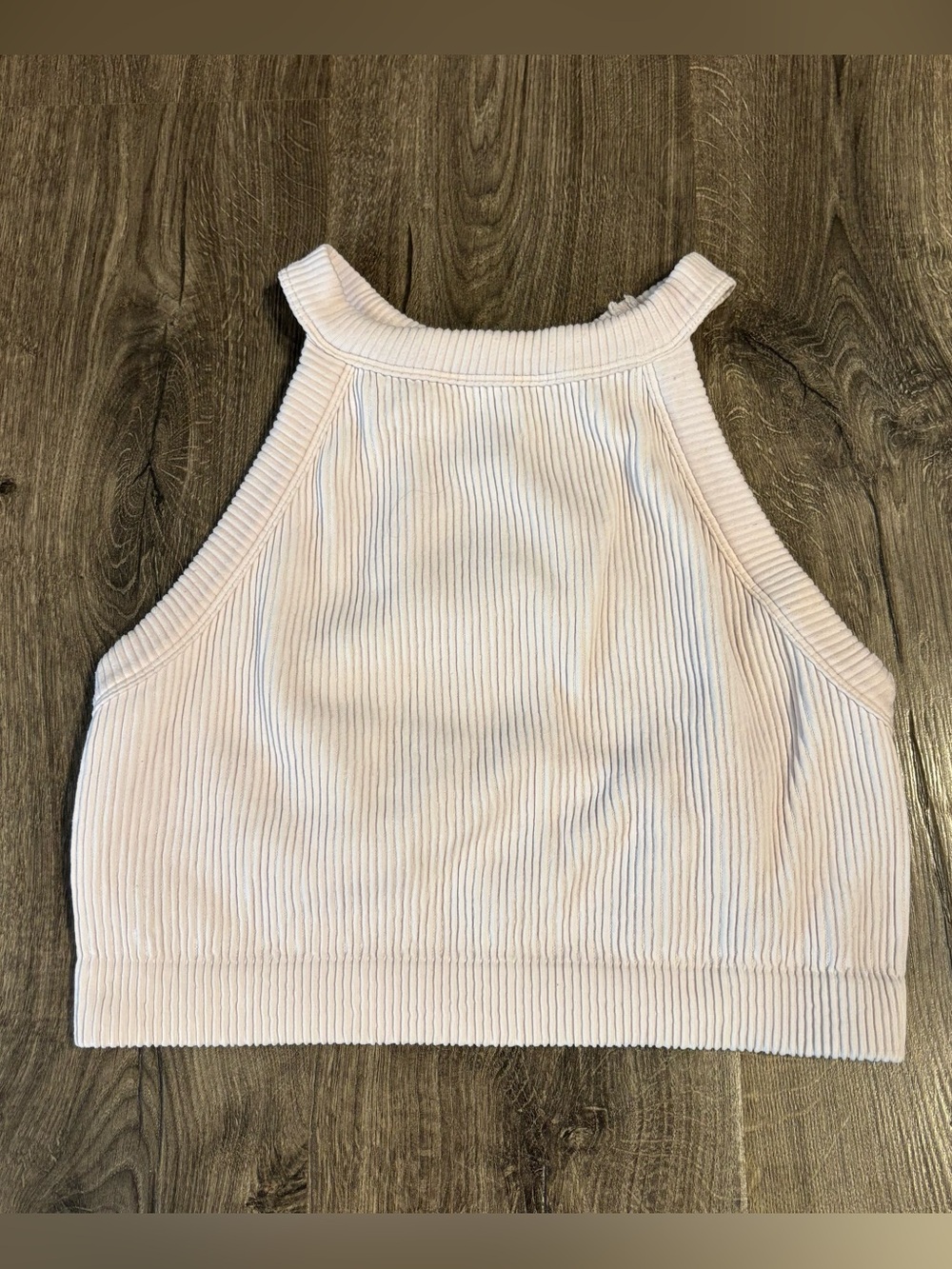 Aerie Free Spirit Ribbed Cropped Halter Tank Top Light Blush Pink size XL